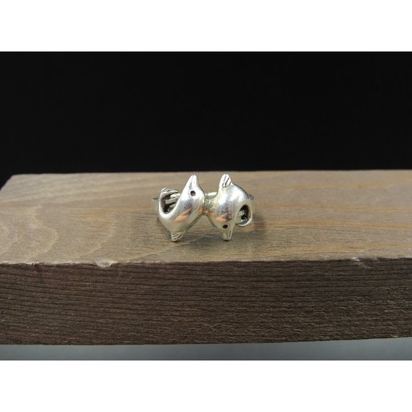 Size 7 Sterling Silver Simple Double Dolphin Band Ring Vintage Statement - Picture 1 of 7